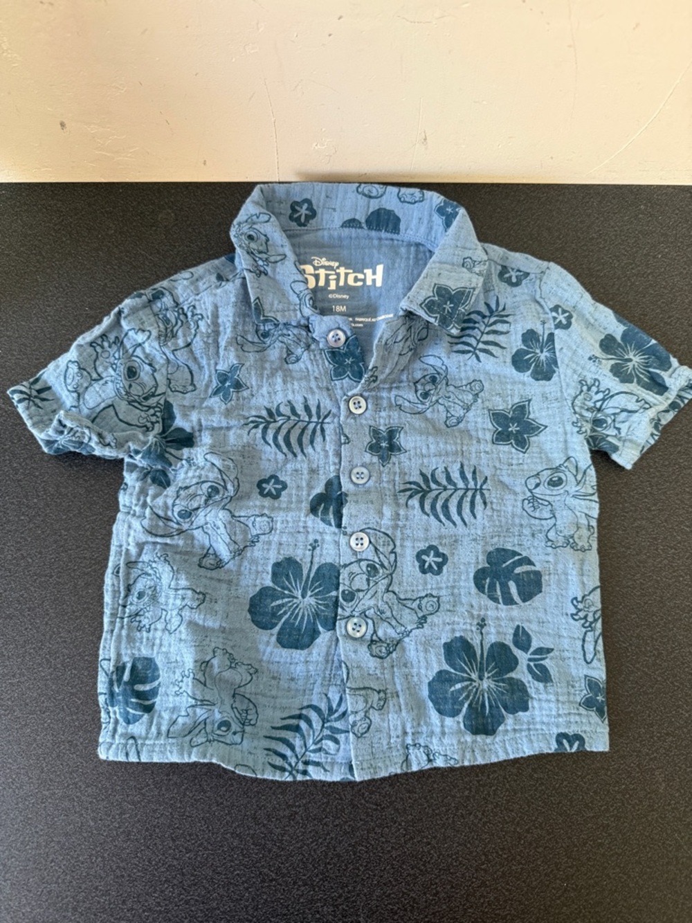 Disney Blue Stitch Hawaiian Print Button-Down Shirt
